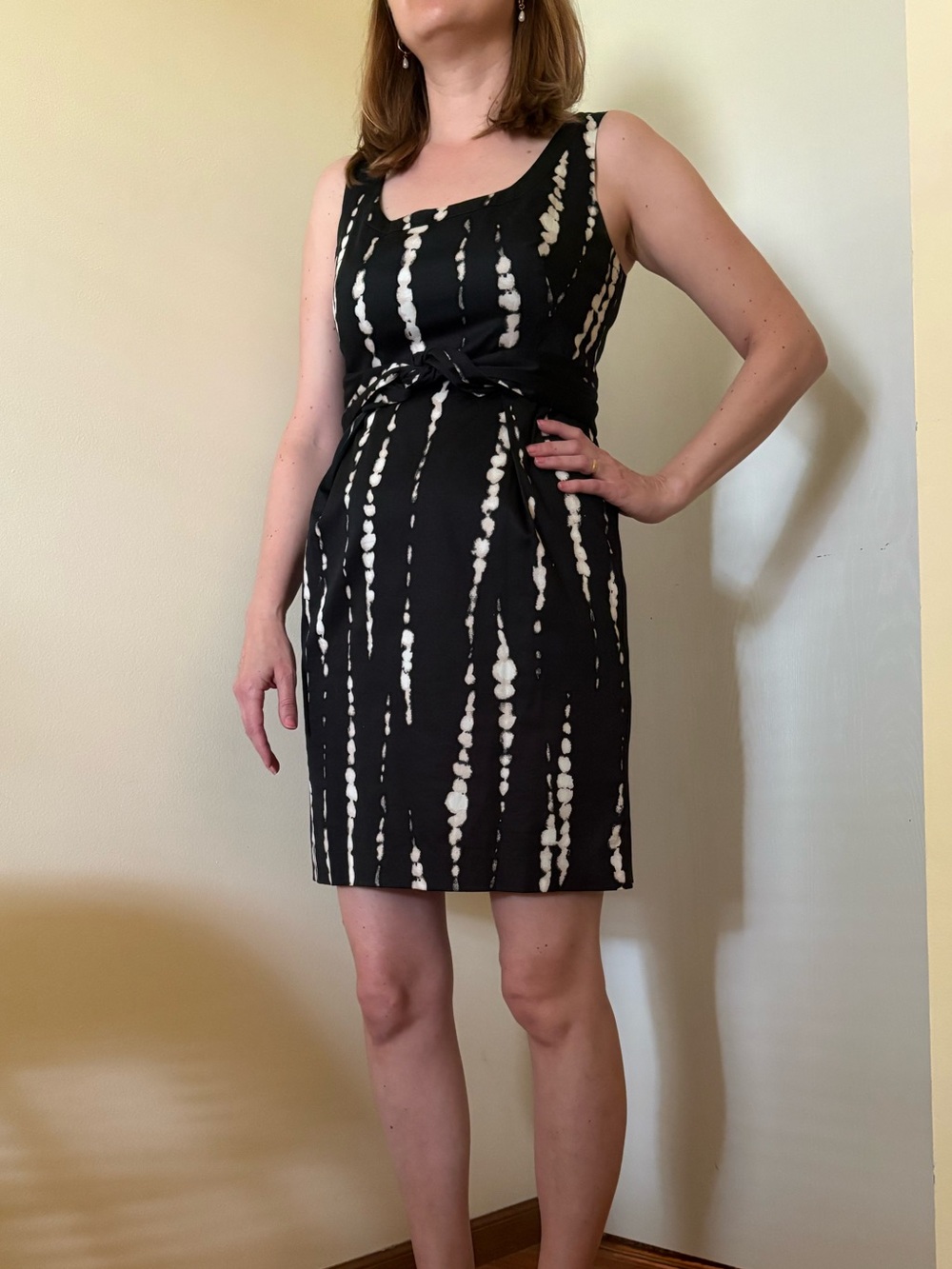 Ann Taylor Petite Women's Black & Ivory Cream Print Dress, NEW, Size 6P